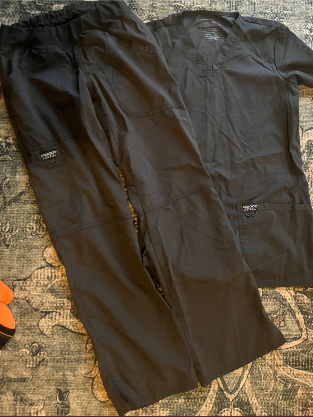 Cherokee Black Women’s Scrub Top and Elastic-Waist Pants Set